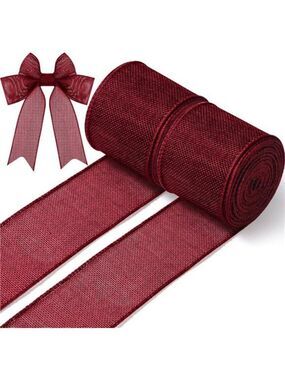 Burgundy Burlap Wired Ribbon 2 5 Inch x 10 Yards Roll for Wreaths Bows Crafts